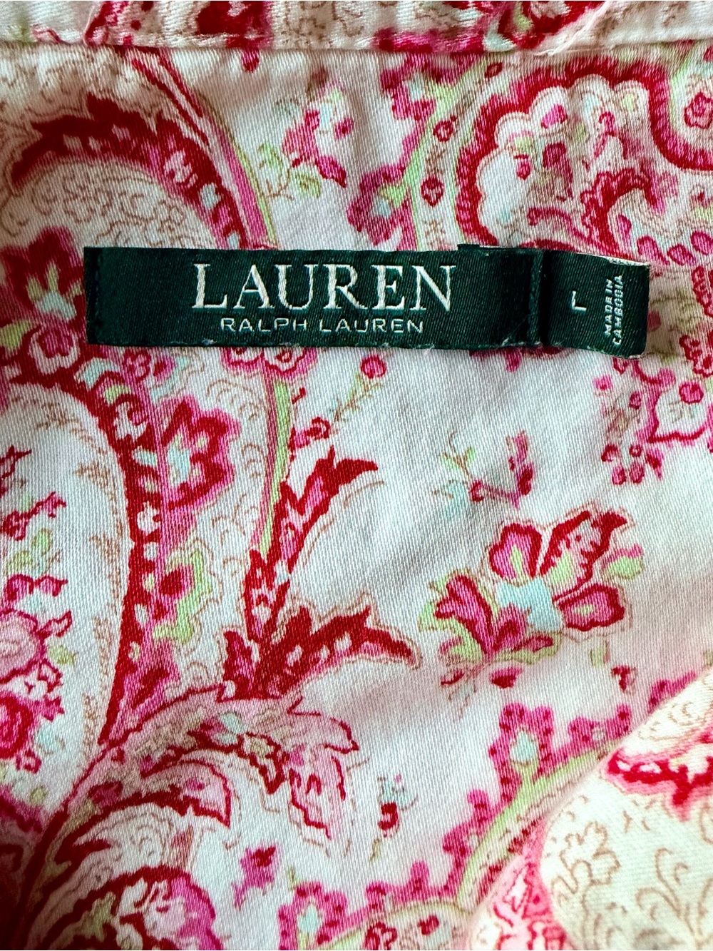 Lauren Ralph Lauren Pink Paisley Cotton Pajama Set Size Large Embroidered LRL - Picture 9 of 9